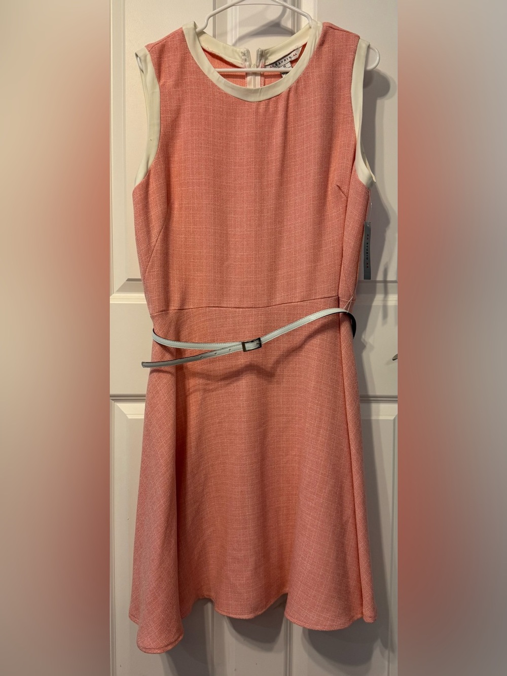 NWT - AA Studio AA - Sleeveless Coral Midi Dress with White Trim and Belt